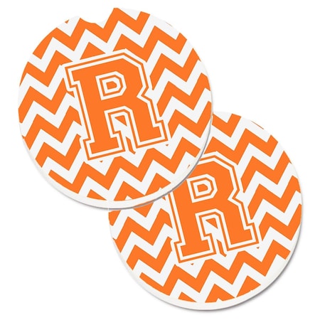 Carolines Treasures Letter R Chevron Orange and White  Cup Holder Car Coaster, PK2 CJ1046-RCARC